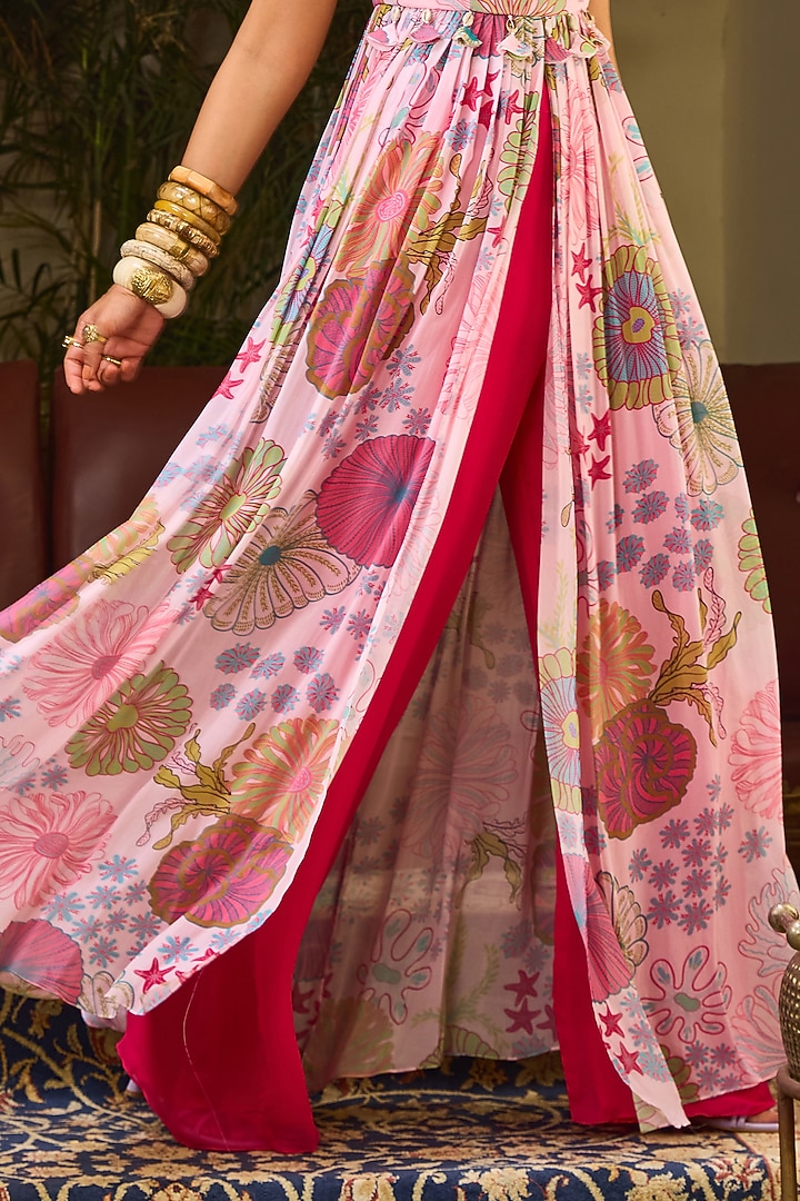 Pink Georgette Floral Printed Tunic Set by DiyaRajvvir at Pernia's Pop Up Shop