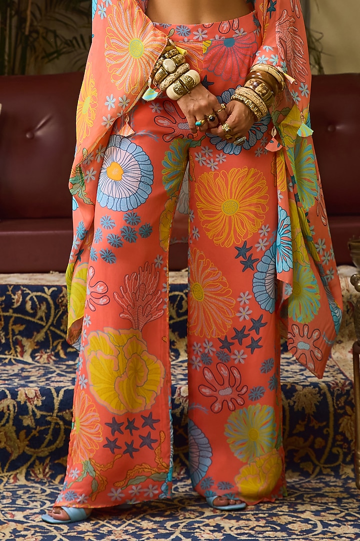 Peach Georgette Floral Printed Cape Set by DiyaRajvvir at Pernia's Pop Up Shop