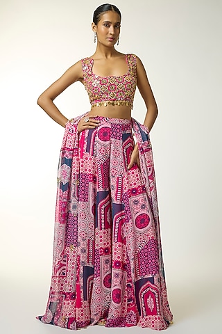 Fuchsia Georgette Jaal Printed Sharara Set by DiyaRajvvir