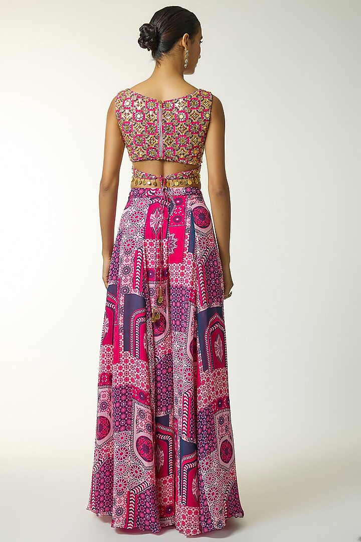 Fuchsia Georgette Jaal Printed Wedding Sharara Set by DiyaRajvvir at Pernia's Pop Up Shop