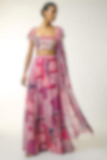 Fuchsia Georgette Jaal Printed Wedding Sharara Set by DiyaRajvvir at Pernia's Pop Up Shop
