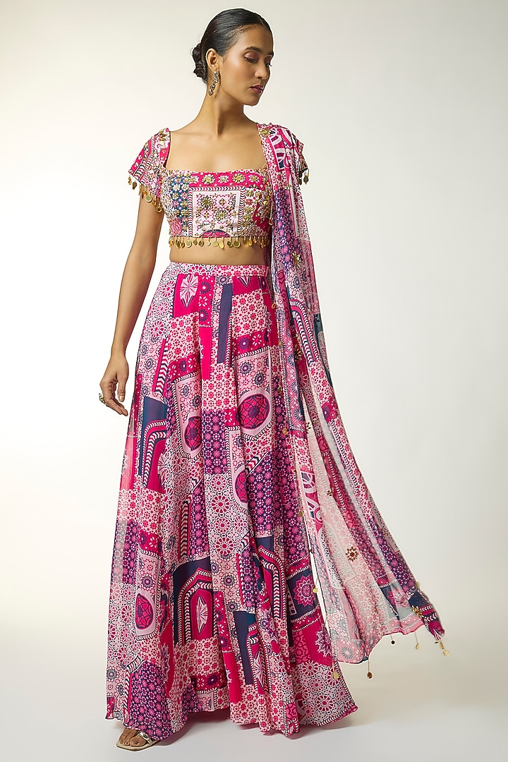 Fuchsia Georgette Jaal Printed Wedding Sharara Set by DiyaRajvvir at Pernia's Pop Up Shop