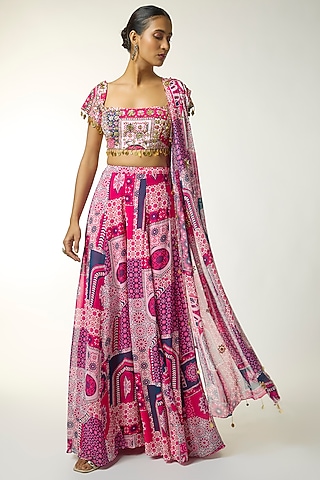 Fuchsia Georgette Jaal Printed Sharara Set by DiyaRajvvir