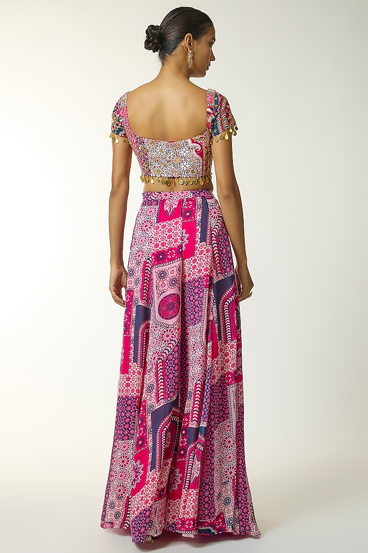 Fuchsia Georgette Jaal Printed Wedding Sharara Set by DiyaRajvvir at Pernia's Pop Up Shop