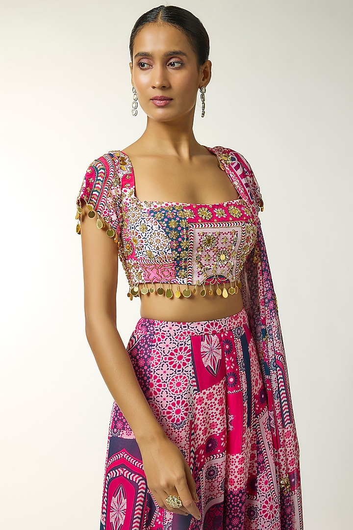 Fuchsia Georgette Jaal Printed Wedding Sharara Set by DiyaRajvvir at Pernia's Pop Up Shop