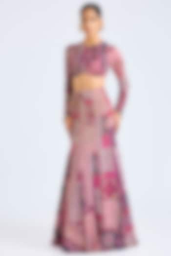 Fuchsia Chiffon & Georgette Printed Wedding Lehenga Set by DiyaRajvvir at Pernia's Pop Up Shop