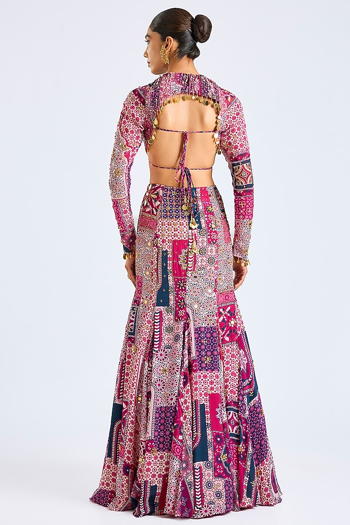 Fuchsia Chiffon & Georgette Printed Wedding Lehenga Set by DiyaRajvvir at Pernia's Pop Up Shop