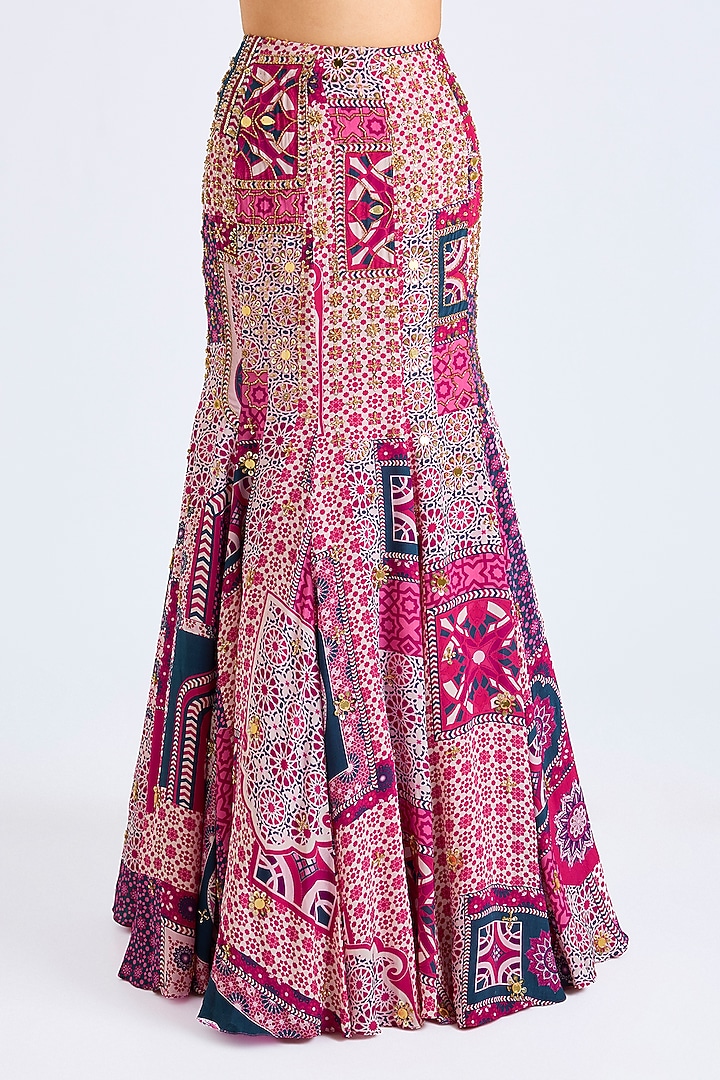 Fuchsia Chiffon & Georgette Printed Wedding Lehenga Set by DiyaRajvvir at Pernia's Pop Up Shop