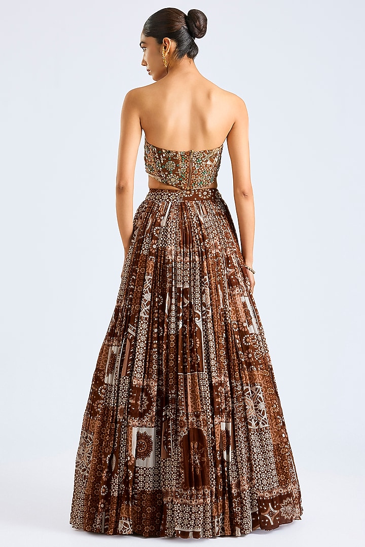 Caramel Crepe Printed Wedding Lehenga Set by DiyaRajvvir at Pernia's Pop Up Shop