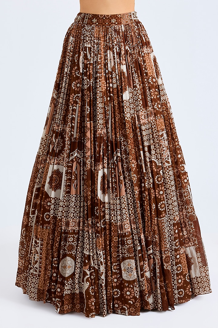 Caramel Crepe Printed Wedding Lehenga Set by DiyaRajvvir at Pernia's Pop Up Shop