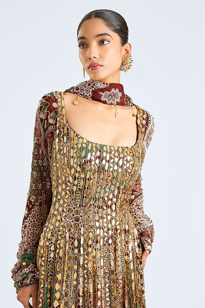 Sage Green Georgette Wedding Anarkali Set by DiyaRajvvir at Pernia's Pop Up Shop