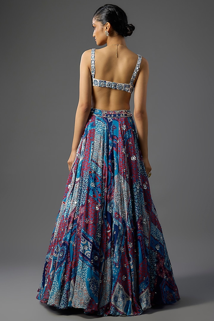 Teal Crepe & Georgette Butta Printed Wedding Lehenga Set by DiyaRajvvir at Pernia's Pop Up Shop