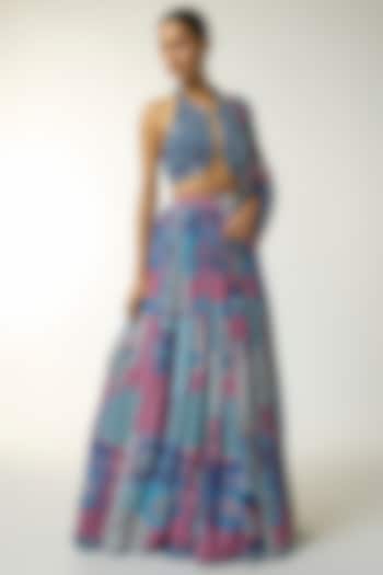 Teal Crepe & Georgette Printed Wedding Lehenga Set by DiyaRajvvir at Pernia's Pop Up Shop