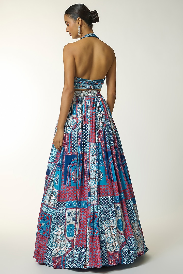 Teal Crepe & Georgette Printed Wedding Lehenga Set by DiyaRajvvir at Pernia's Pop Up Shop