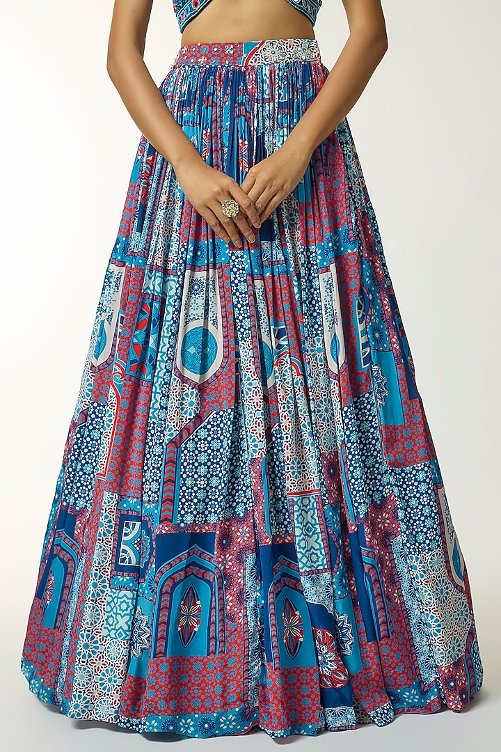 Teal Crepe & Georgette Printed Wedding Lehenga Set by DiyaRajvvir at Pernia's Pop Up Shop