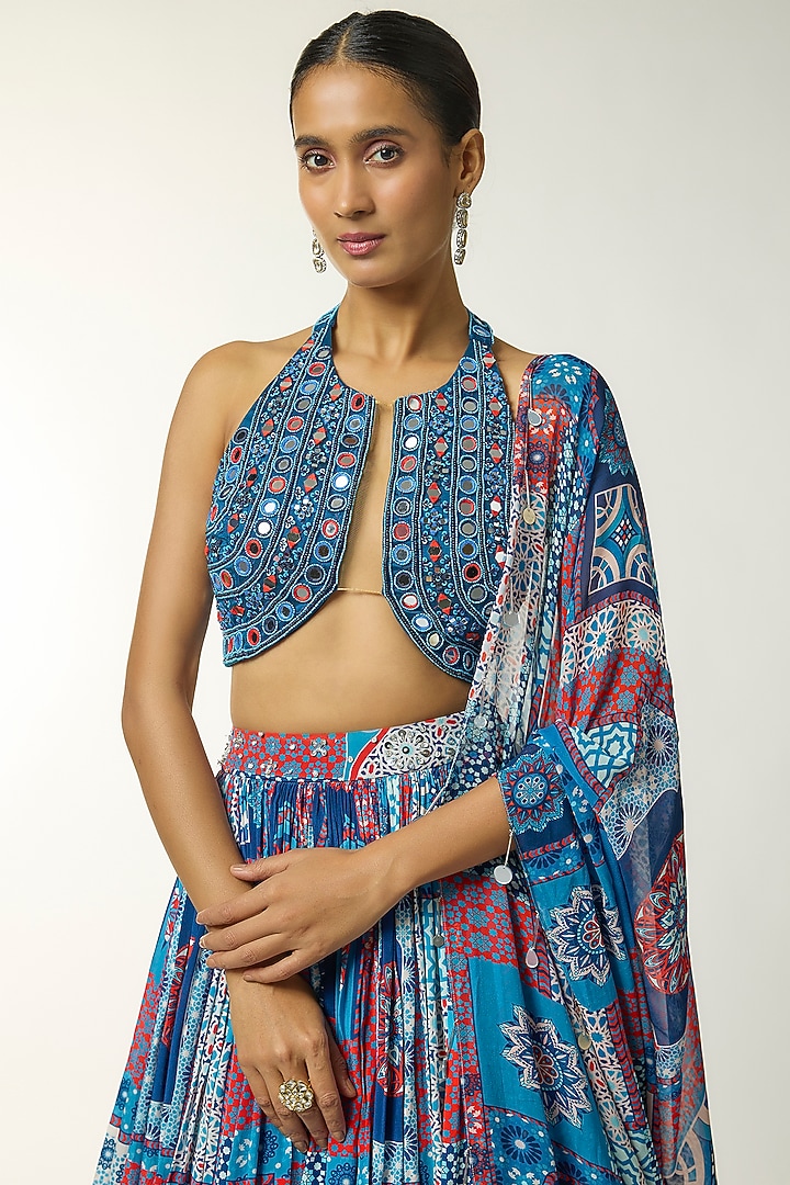 Teal Crepe & Georgette Printed Wedding Lehenga Set by DiyaRajvvir at Pernia's Pop Up Shop