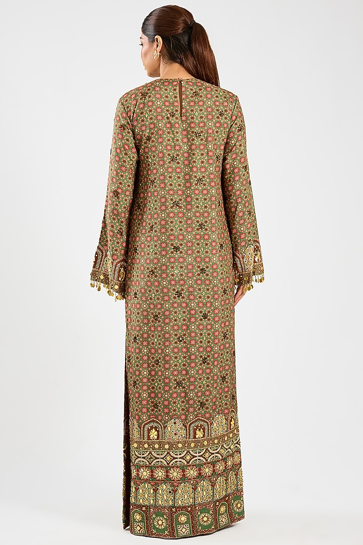 Sage & Maroon Dola Silk Printed Kaftan by DiyaRajvvir at Pernia's Pop Up Shop