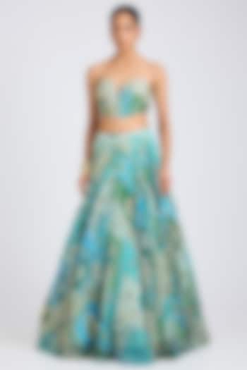 Aqua Crepe & Georgette Abstract Printed Mermaid Skirt Set by DiyaRajvvir at Pernia's Pop Up Shop