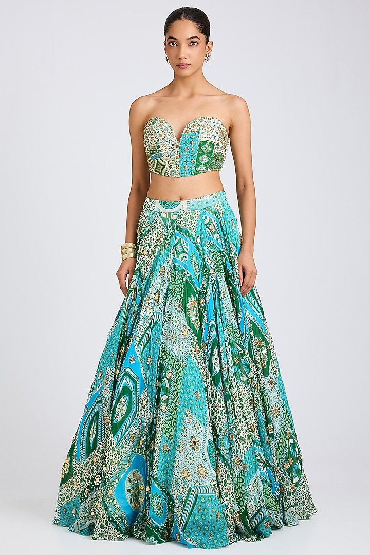 Aqua Crepe & Georgette Abstract Printed Mermaid Skirt Set by DiyaRajvvir at Pernia's Pop Up Shop