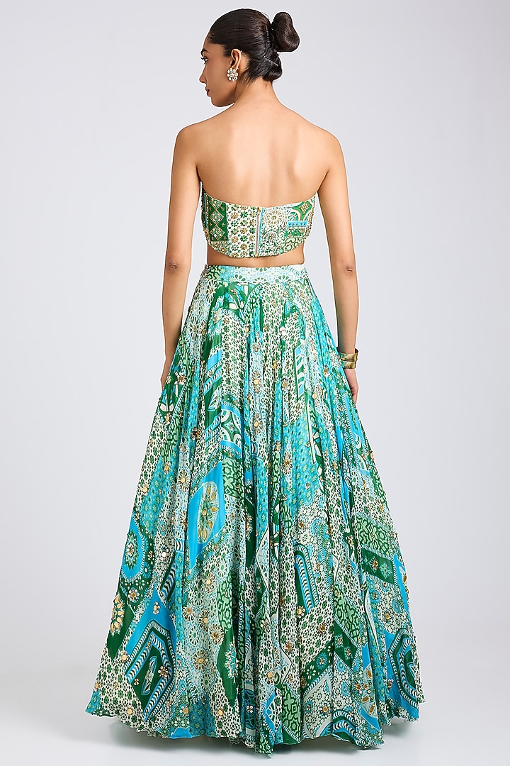 Aqua Crepe & Georgette Abstract Printed Mermaid Skirt Set by DiyaRajvvir at Pernia's Pop Up Shop