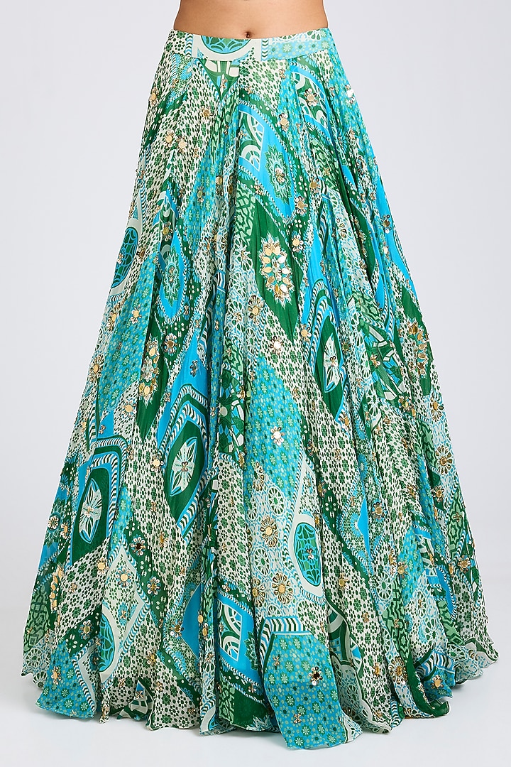 Aqua Crepe & Georgette Abstract Printed Mermaid Skirt Set by DiyaRajvvir at Pernia's Pop Up Shop