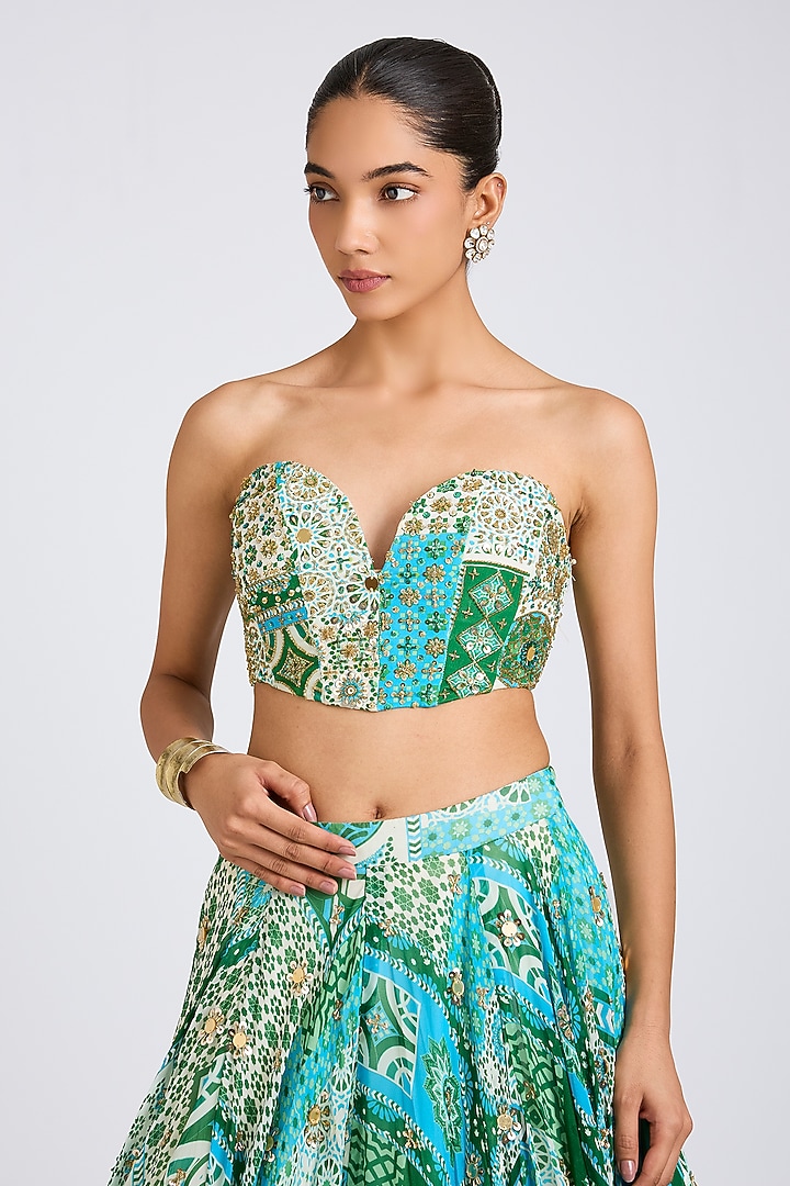 Aqua Crepe & Georgette Abstract Printed Mermaid Skirt Set by DiyaRajvvir at Pernia's Pop Up Shop