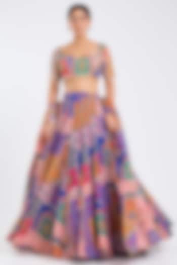 Multi-Colored Crepe & Georgette Abstract Printed Wedding Lehenga Set by DiyaRajvvir at Pernia's Pop Up Shop