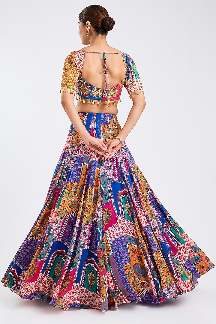 Multi-Colored Crepe & Georgette Abstract Printed Wedding Lehenga Set by DiyaRajvvir at Pernia's Pop Up Shop