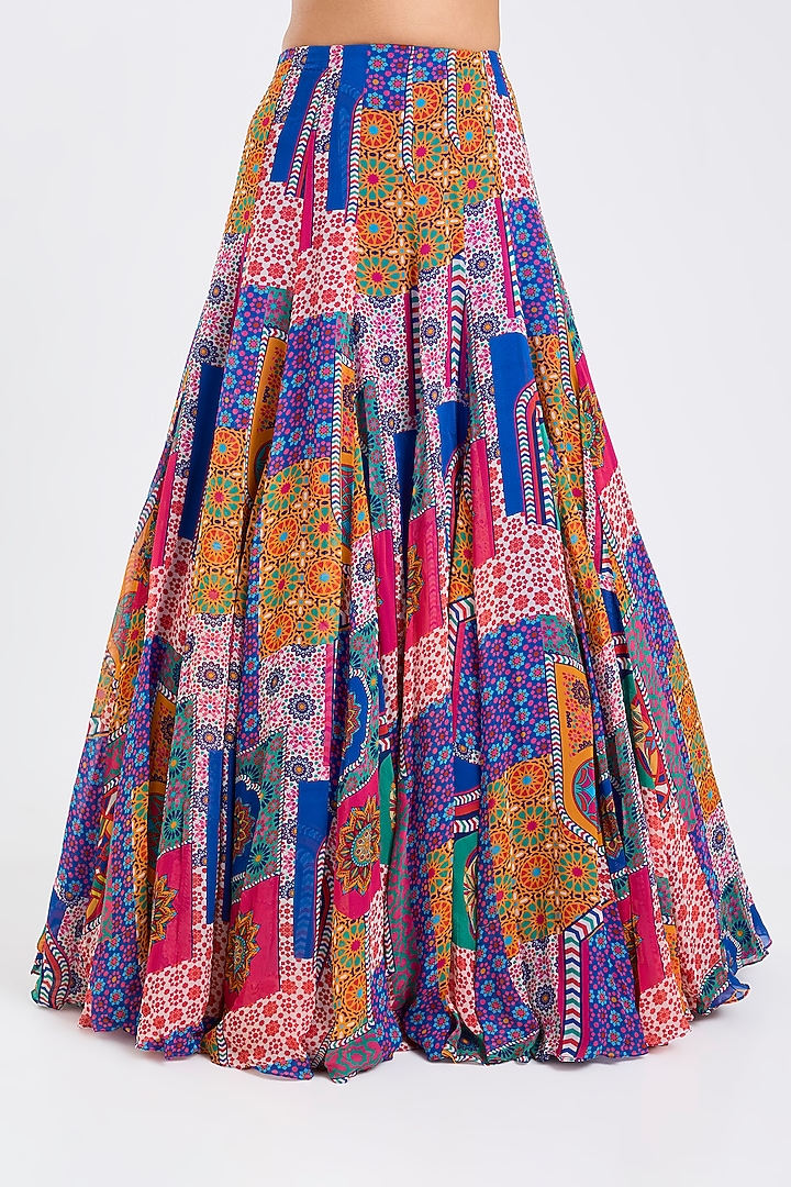 Multi-Colored Crepe & Georgette Abstract Printed Wedding Lehenga Set by DiyaRajvvir at Pernia's Pop Up Shop