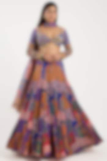 Multi-Colored Crepe & Georgette Abstract Printed Wedding Lehenga Set by DiyaRajvvir at Pernia's Pop Up Shop