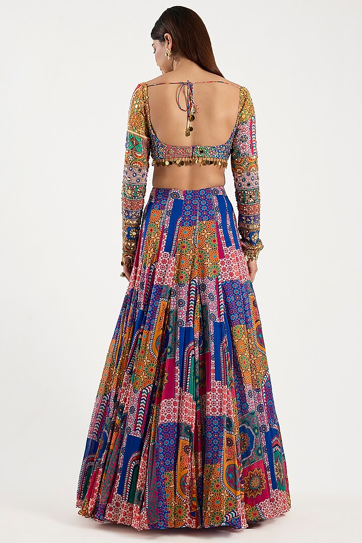 Multi-Colored Crepe & Georgette Abstract Printed Wedding Lehenga Set by DiyaRajvvir at Pernia's Pop Up Shop