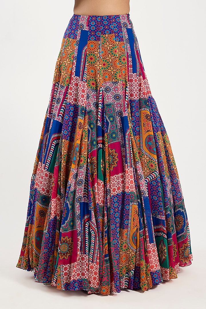 Multi-Colored Crepe & Georgette Abstract Printed Wedding Lehenga Set by DiyaRajvvir at Pernia's Pop Up Shop