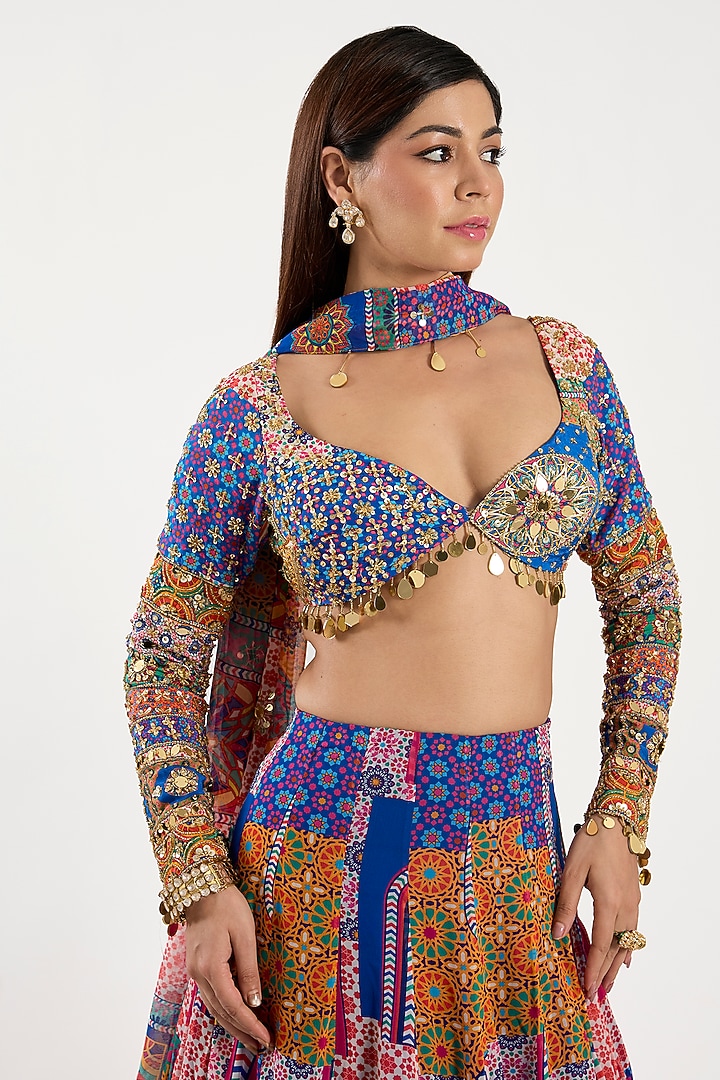 Multi-Colored Crepe & Georgette Abstract Printed Wedding Lehenga Set by DiyaRajvvir at Pernia's Pop Up Shop