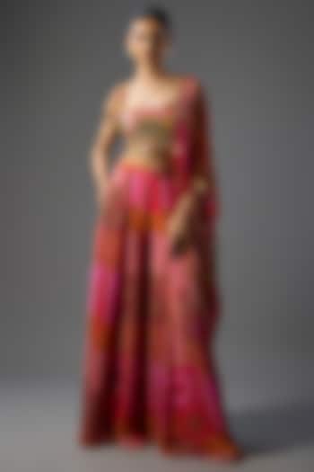 Yellow & Fuchsia Georgette Jaal Printed Wedding Sharara Set by DiyaRajvvir at Pernia's Pop Up Shop