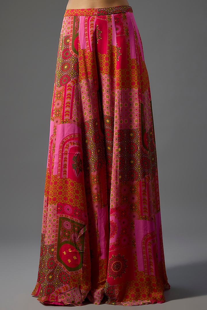 Yellow & Fuchsia Georgette Jaal Printed Wedding Sharara Set by DiyaRajvvir at Pernia's Pop Up Shop