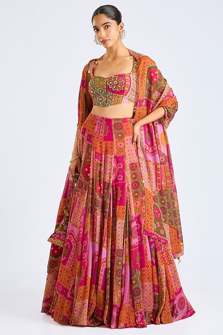 Fuchsia Crepe Printed Wedding Lehenga Set by DiyaRajvvir at Pernia's Pop Up Shop
