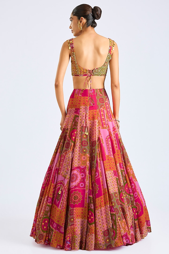 Fuchsia Crepe Printed Wedding Lehenga Set by DiyaRajvvir at Pernia's Pop Up Shop