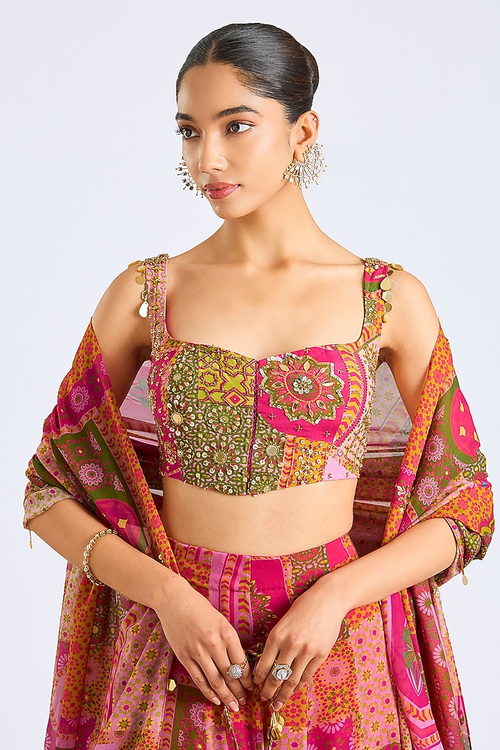 Fuchsia Crepe Printed Wedding Lehenga Set by DiyaRajvvir at Pernia's Pop Up Shop