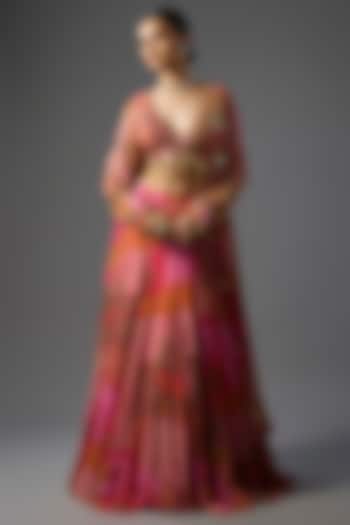 Yellow & Fuchsia Georgette Abstract Jaal Printed Skirt Set by DiyaRajvvir at Pernia's Pop Up Shop