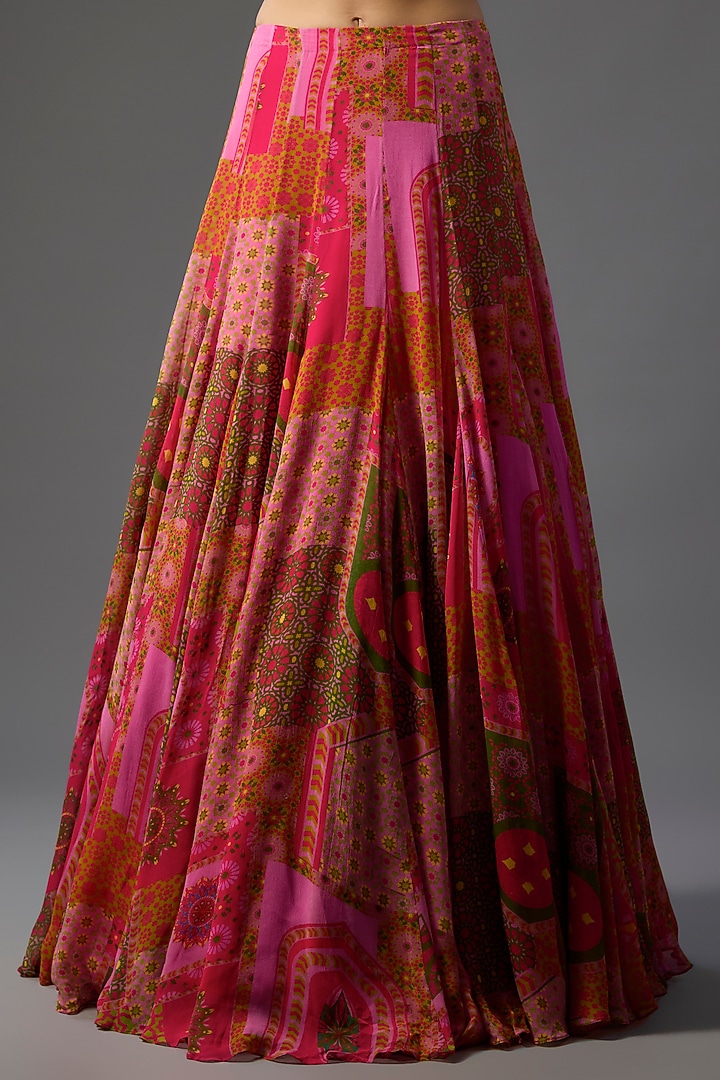 Yellow & Fuchsia Georgette Abstract Jaal Printed Skirt Set by DiyaRajvvir at Pernia's Pop Up Shop