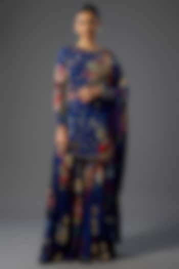 Blue Georgette Floral Printed Gharara Set by DiyaRajvvir at Pernia's Pop Up Shop