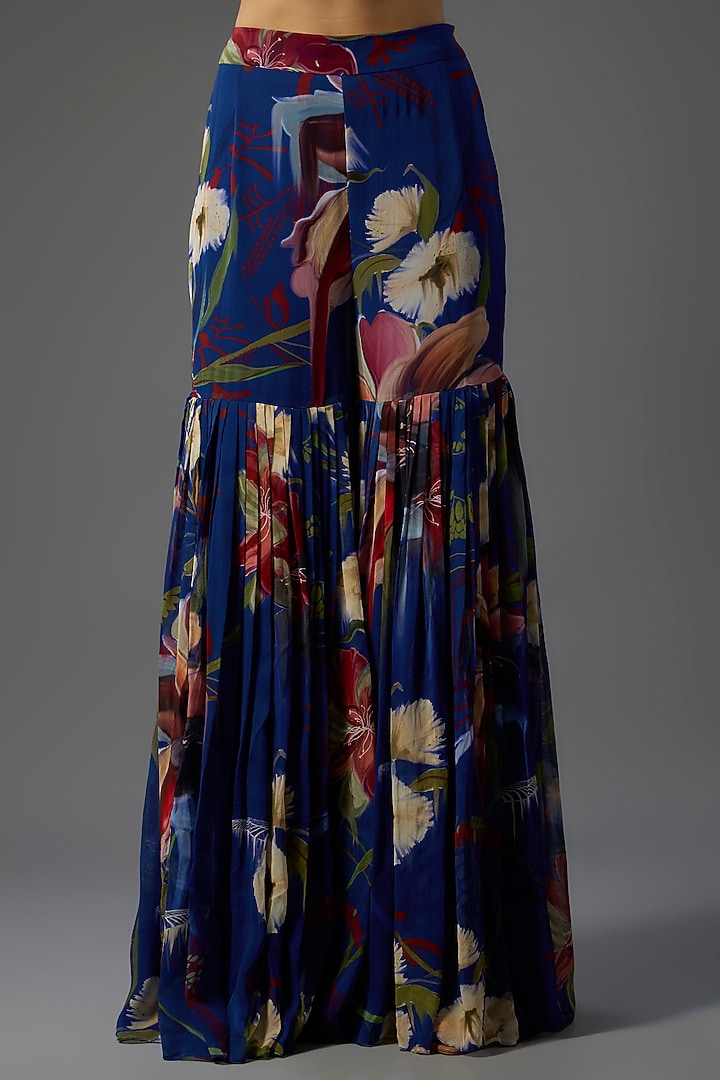 Blue Georgette Floral Printed Gharara Set by DiyaRajvvir at Pernia's Pop Up Shop
