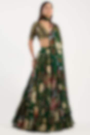 Green Organza & Georgette Printed Wedding Lehenga Set by DiyaRajvvir at Pernia's Pop Up Shop