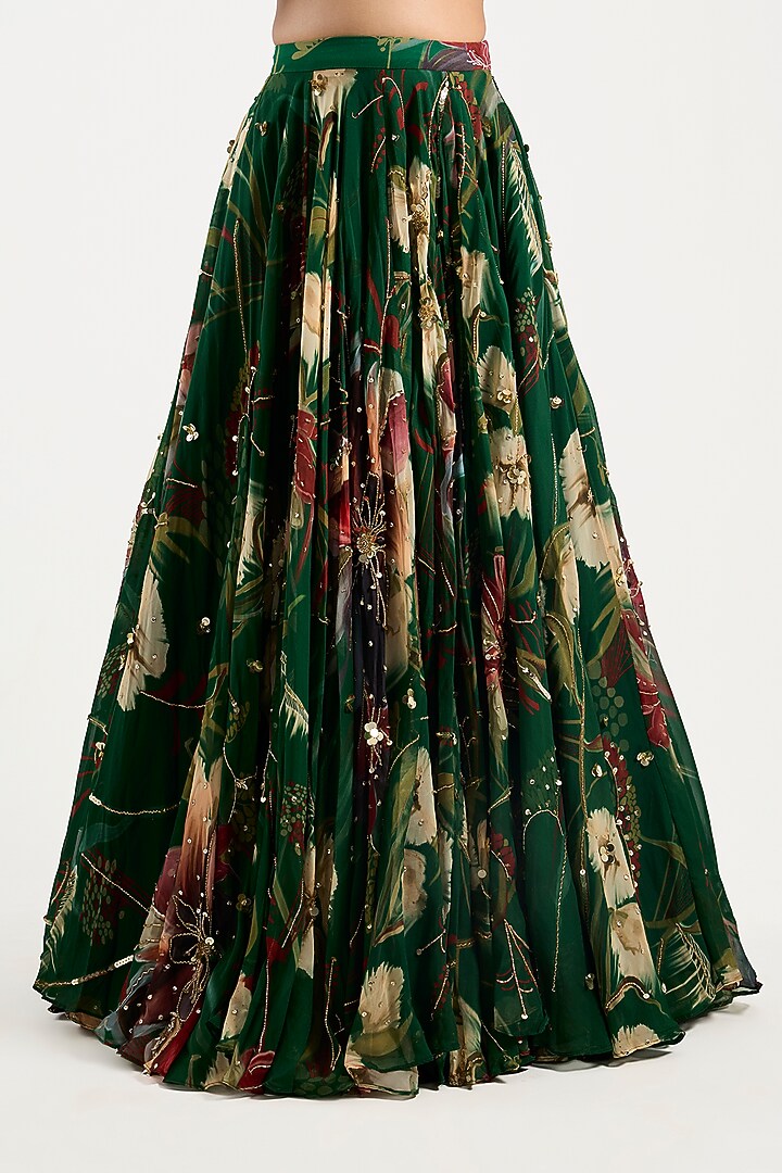 Green Organza & Georgette Printed Wedding Lehenga Set by DiyaRajvvir at Pernia's Pop Up Shop