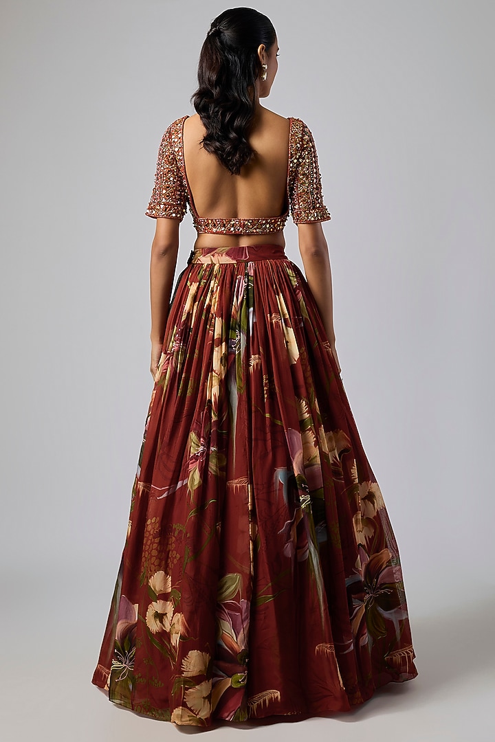 Red Georgette Jaal Printed Wedding Lehenga Set by DiyaRajvvir at Pernia's Pop Up Shop
