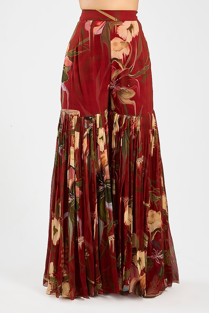 Red Georgette Floral Printed Gharara Set by DiyaRajvvir at Pernia's Pop Up Shop