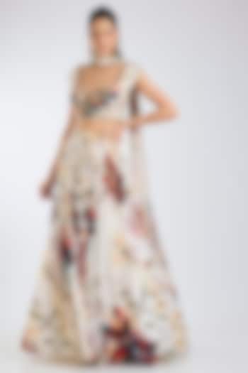 Rust Georgette Leaf Printed Wedding Lehenga Set by DiyaRajvvir at Pernia's Pop Up Shop