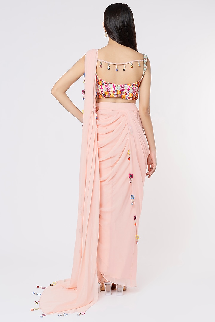 Blush Pink Cotton Silk Dhoti Wedding Saree Set by Diya Rajvvir at Pernia's Pop Up Shop
