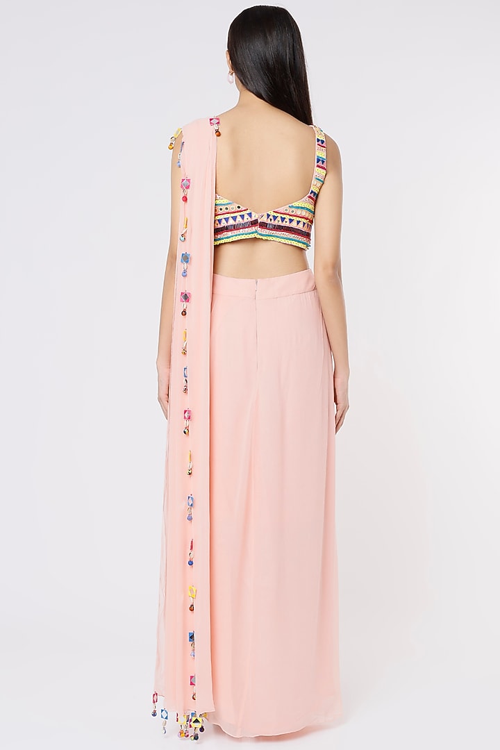 Blush Pink Cotton Silk & Georgette Dhoti Wedding Saree Set by Diya Rajvvir at Pernia's Pop Up Shop