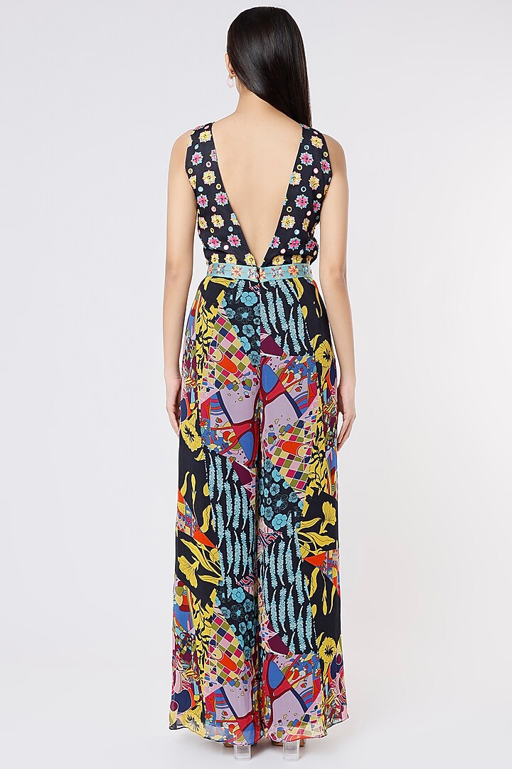 Black Printed Jumpsuit With Sling Bag by Diya Rajvvir at Pernia's Pop Up Shop